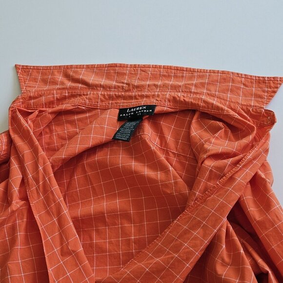 Lauren Ralph Lauren Top Womens Petite M Orange Plaid Cropped LS Tie Front Preppy - Picture 15 of 16